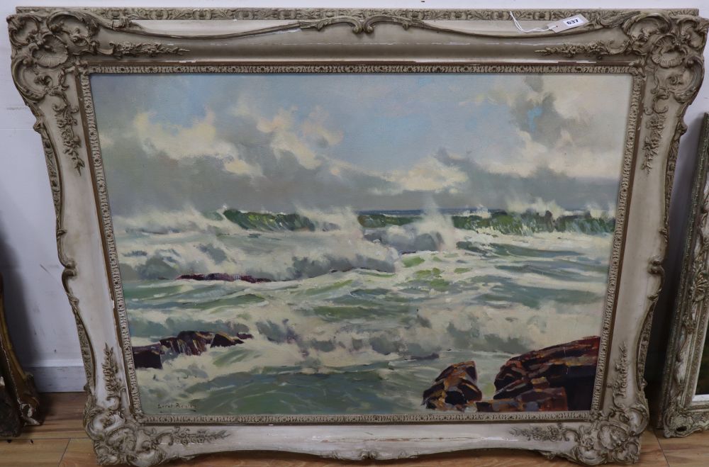 Errol Boyley (South African, 1913-1993), oil on board, Waves breaking on the shore, signed, 75 x 100cm